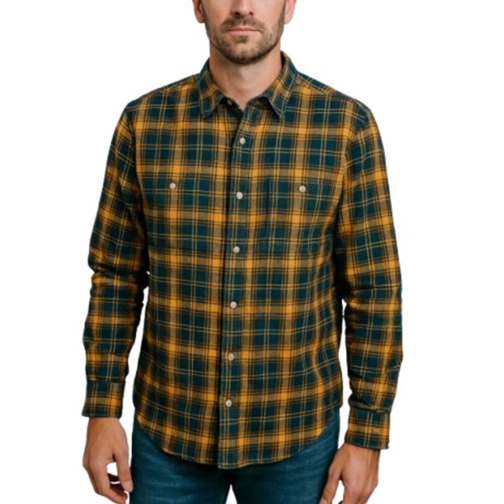 Alesbury Long Sleeve Button-Up Shirt Blue Yellow Plaid NWOT Size Medium Tall